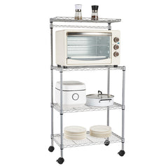 4-layer Powder Coated Wheeled Microwave Oven Rack, Stainless Steel