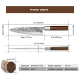 Japanese Chef Knife - 8 Inch Professional Chef's Knife Ultra Sharp Kitchen Knife Japanese 9-Layers VG-10 Clad, Chef Knife For Meat Vegetable Fruit Meat & Sushi Knife - With Sheath & Case