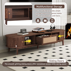 Modern Design TV Stand For 75 TVs, Media Console TV Cabinet With Rattan-Front Drawer For Living Room, 1 Drawer And 2 Sliding-Door Cabinets