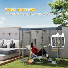 79" Galvanized Steel Large Catio with Waterproof Canopy, Sleeping Box, Jumping Platforms, for 1-3 Kittens, Silver