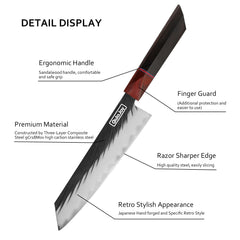 Qulajoy Forged Boning Knife, Japanese Fillet Knife With Sandalwood Handle, Three-Layers Composite HC Steel Kitchen Knives