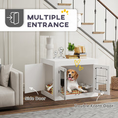 Dog Crate Furniture with 360° Rotatable Removable Dog Bowls