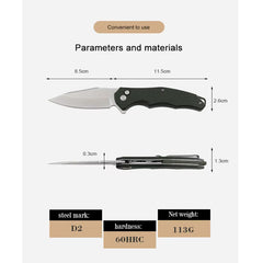 Folding Knife OD Green G10 Handle Pocket Knife, 14C28N Steel Thumb-Stud Outdoor Tools, Folding Knife Sheath