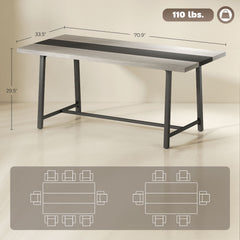 Industrial Kitchen Table for 8 People, 70.9" Long Dining Table with Large Tabletop and Steel Legs for Dining Room, Gray