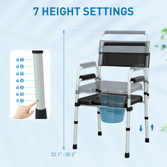 Bedside Commode Chair for Seniors, Adults, Handicap, Raised Toilet Seat with Arm, Adjustable Height, 331 lbs, Black