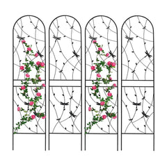 4 Pack Metal Garden Trellis 86.7" X 19.7" Rustproof Trellis For Climbing Plants Outdoor Flower Support Dragonfly Deco Black
