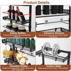 Black-White Options -- 1Pc Over The Door Pantry Organizer 6-Tier Pantry Door Organizer Carbon Steel 110LBS Loading Easy Install Behind Door Storage For Closet Kitchen Bathroom 50.19H 17.12W 5.51in D