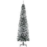 HOMCOM 7.5' Tall Unlit Snow-Flocked Slim Artificial Christmas Tree With Realistic Branches And 738 Tips