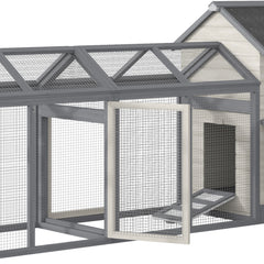 100" Chicken Coop Wooden Chicken House Large Rabbit Hutch Poultry Cage Backyard with Double Run, Nesting Box, Gray