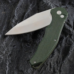 Folding Knife OD Green G10 Handle Pocket Knife, 14C28N Steel Thumb-Stud Outdoor Tools, Folding Knife Sheath
