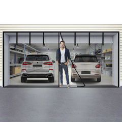 16x7FT Magnetic Garage Door Screen Two Car Garage Screen Mesh Fiberglass Garage Net With Magnetic Closure 6 Buckle Straps For Two Cars