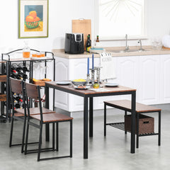 Industrial 4 Piece Dining Room Table Set with Bench Wooden Kitchen Table and Chairs w/ Storage Rack for Kitchen, Dinette, Rustic Brown/Black