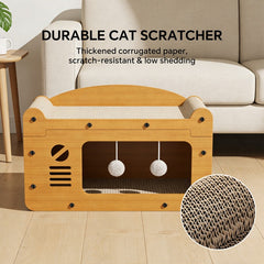 56cm Double Layer Upgraded Cat Scratcher Sofa, TV Shape Cat Bed With 2 Teaser Balls, For Large Cats Up To 20lbs