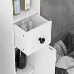 71" Small Bathroom Storage Cabinet, Narrow Toilet Paper Cabinet with Open Shelves, 2 Cabinets, Adjustable Shelves, White