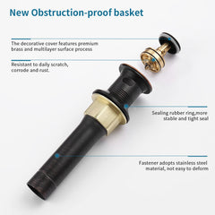 Pop-Up Drain Stainless Steel With Overflow Anti-Clogging For Vessel Sink Lavatory Vanity Sink Drain With Strainer Basket, Oil Rubbed Bronze