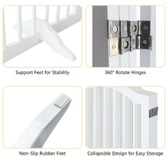 27.6 Height Tall Freestanding Pet Gate, 4 Panels Foldable Dog Gate, Solid Wood Folding Safety Fence Wooden Dog Gate With 2 Pcs Support Feet Ideal For Stairs, Doorways, Halls, Kitchens, Heavy Duty Gat
