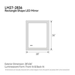 28 Inch X 36 Inch LED Bathroom Mirror