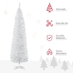 7' Artificial Pencil Christmas Tree, Slim Xmas Tree with 499 Realistic Branch Tips and Plastic Stand, White