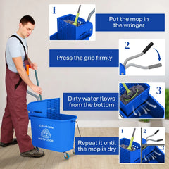 Compact Mop Bucket With Wringer, Mop Bucket On Wheels For Floor Cleaning, 21 Quart, Separate Dirty And Clean Water, Blue