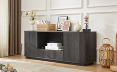 64 Inch Wavy TV Stand, Rounded Sideboard, Storage Cabinet Wooden Vertical Stripe Cabinet For Living Room Bedroom Entryway Black,64W X 15D X 24H.