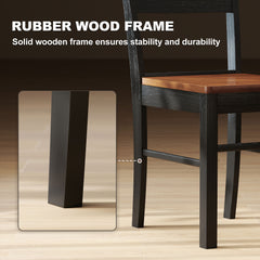 Farmhouse Dining Table Chairs, Set of 2 Rubber Wood Kitchen Table Chairs with Open Back for Living Room, Black