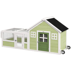 64 Inch Rabbit Hutch With Asphalt Roof, Handle, Wheels, Multicolo