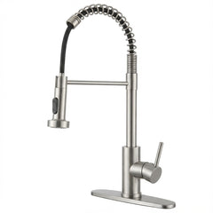 Industrial Kitchen Faucet With Pull Down Sprayer, Single Handle Stainless Steel Kitchen Faucet, 1 Or 3 Hole Installation, Farmhouse Style, Brushed Nickel