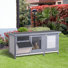 Wooden Rabbit Hutch Bunny Hutch Cage Guinea Pig with Waterproof Roof, No Leak Tray and Feeding Trough, for Rabbits, Chickens, Ducks, Indoor/Outdoor, Gray