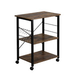 3-story Kitchen Black Iron Frame Microwave Rack 10 Hooks 4 Wheels Vintage Color