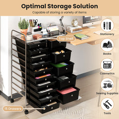 Rolling Storage Cart 15-Drawer Trolley With Chrome Plated Metal Frame