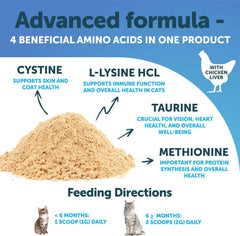 Lysine For Cats Lysine Powder Supplement 900mg Serving Immune Support For Cats & Kittens Sneezing Runny Nose Squinting Watery Eyes Cold Eye Respiratory Health With Taurine