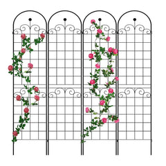 4 Pack Metal Garden Trellis For Climbing Plants Outdoor 86.7'' X 19.7'' Rustproof Plant Support Rose Trellis Netting Trellis Black