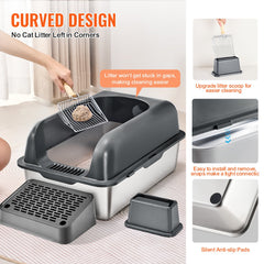 6 In Deep Cat Litter Box Odor-Free Litter Box With Filtering Foot Board