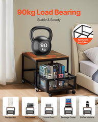 Mini Fridge Stand With Storage 198lbs Cart & Swivel Wheels Light Brown