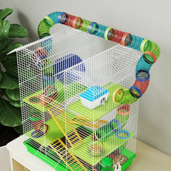PawHut 5 Tier Hamster Cage With Tubes And Tunnels, Small Animal Cage, Rat Gerbil Cage With Water Bottle, Food Dish, Exercise Wheel, Green