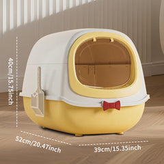 52cm Large Fully Enclosed Flip Cover Cat Litter Box, Anti-Splashing Anti-Tracking Odor Locking Cat Toilet With Free Scoop, Deodorant Pack & Bowtie