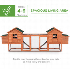 124" Dual Chicken Coop Wooden Large Chicken House Rabbit Hutch Hen Poultry Cage Backyard with Outdoor Ramps and Nesting Boxes