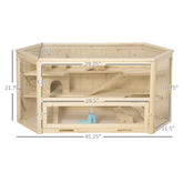 Wooden Large Hamster Cage Small Animal Exercise Play House 3 Tier With Tray, Seesaws, Water Bottle, Activity Center, Natural