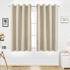 34 In. W X 84 In. L Blackout Curtains With Grommet Top Room Darkening Noise Reducing, Beige(1 Panel), Silencer Clip