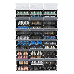 12-Tier Portable 72 Pair Shoe Rack Organizer 36 Grids Tower Shelf Storage Cabinet Stand Expandable For Heels, Boots, Slippers, Black