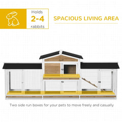 Wooden Rabbit Hutch Bunny Cage Pet Playpen House Enclosure With Double Side Run Boxes, No Leak Tray, Ramp, For Rabbits, Chickens, Ducks, Guinea Pig And Small Animals, White