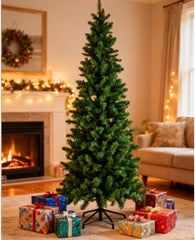 Pencil Christmas Tree, Prelighted Artificial Slim Christmas Trees With 250 Incandescent Lights, 571 Branch Tips & Foldable Base
