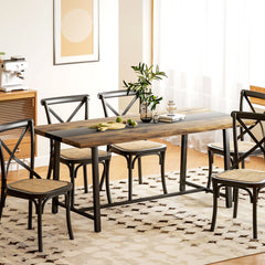 Industrial Kitchen Table for 8 People, 70.9" Long Dining Table with Large Tabletop and Steel Legs for Dining Room, Brown