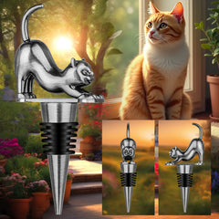 Elegant Upturned Cat Shaped Red Wine Stopper Set With Metallic Luster Bottle Stopper Gift Box, High-end Accessories For Wine Enthusiasts, A Must-have Set For Wine Collectors