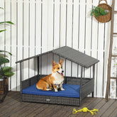 Wicker Dog House with Removable Cushion Lounge, Dark Blue
