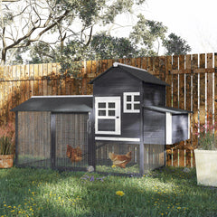 84" Wooden Chicken Coop, Hen House Outdoor with Run Nesting Box, Asphalt Roof, Removable Tray, Ramp, Poultry Cage for 2-3 Chickens, Gray