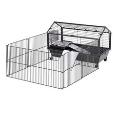 Small Animal Play Fence Cage With Rolling Casters, Water Bottle