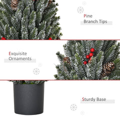 HOMCOM 18 Tall Unlit Miniature Snow-Flocked Tabletop Artificial Christmas Tree, Holiday Decoration With Pine Cones And Berries