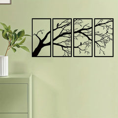 Luxury Metal Wall Art Decor Set Of 4 - Black Tree Of Life Sculpture