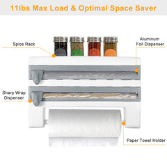 1Pc Kitchen Roll Dispenser Paper Roll Holder Plastic Wrap Film Foil Paper Organizer With Cutter Wall Mounted For Kitchen Bathroom